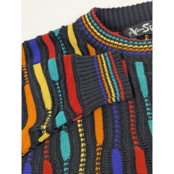 90s Cable Knit Sweater Mens LG Muticolor Cooj Style Grandpacore Alan Stuart Crew - Picture 7 of 10